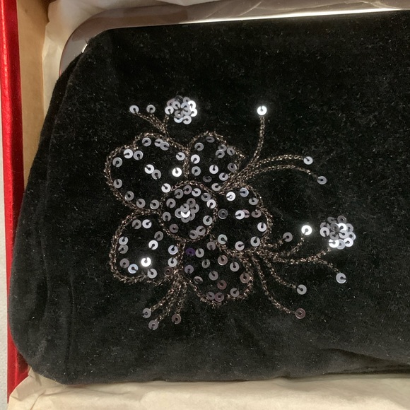 NIB Express Black Velvet Clutch with Sequin Design